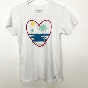 Life is Good White Beach Scene Shirt XS